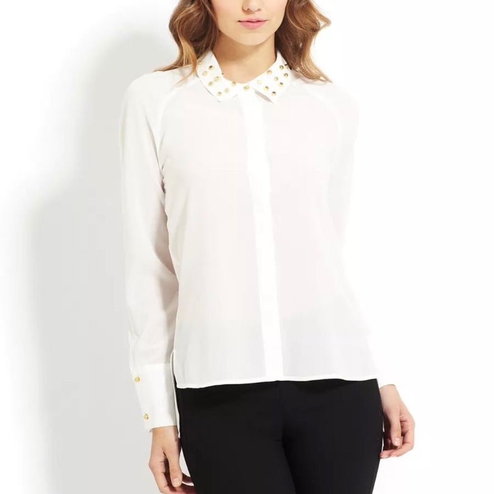 Anthropologie White Dress Top With Gold Studs